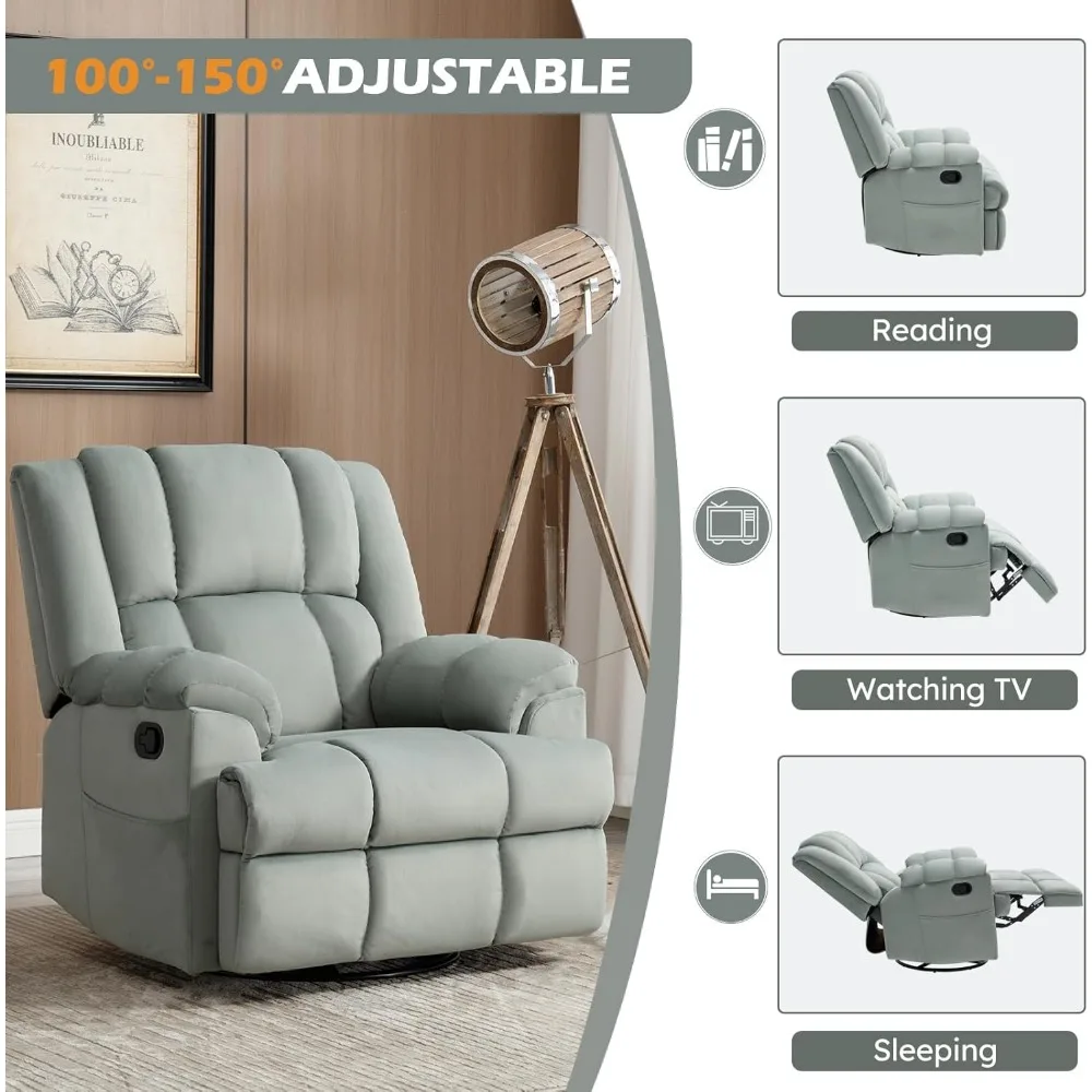 Living Room Chairs, Comfortable Overstuffed Cushion, Tech Fleece Fabric, Single Sofa, Large Manual Swivel Rocker Recliner Chair image 3