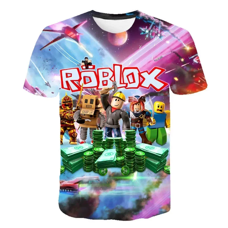 2025 Roblox chico camiseta niños juego deportes camiseta niño dibujos animados manga corta top estampado 3D Casual calle Harajuku ropa