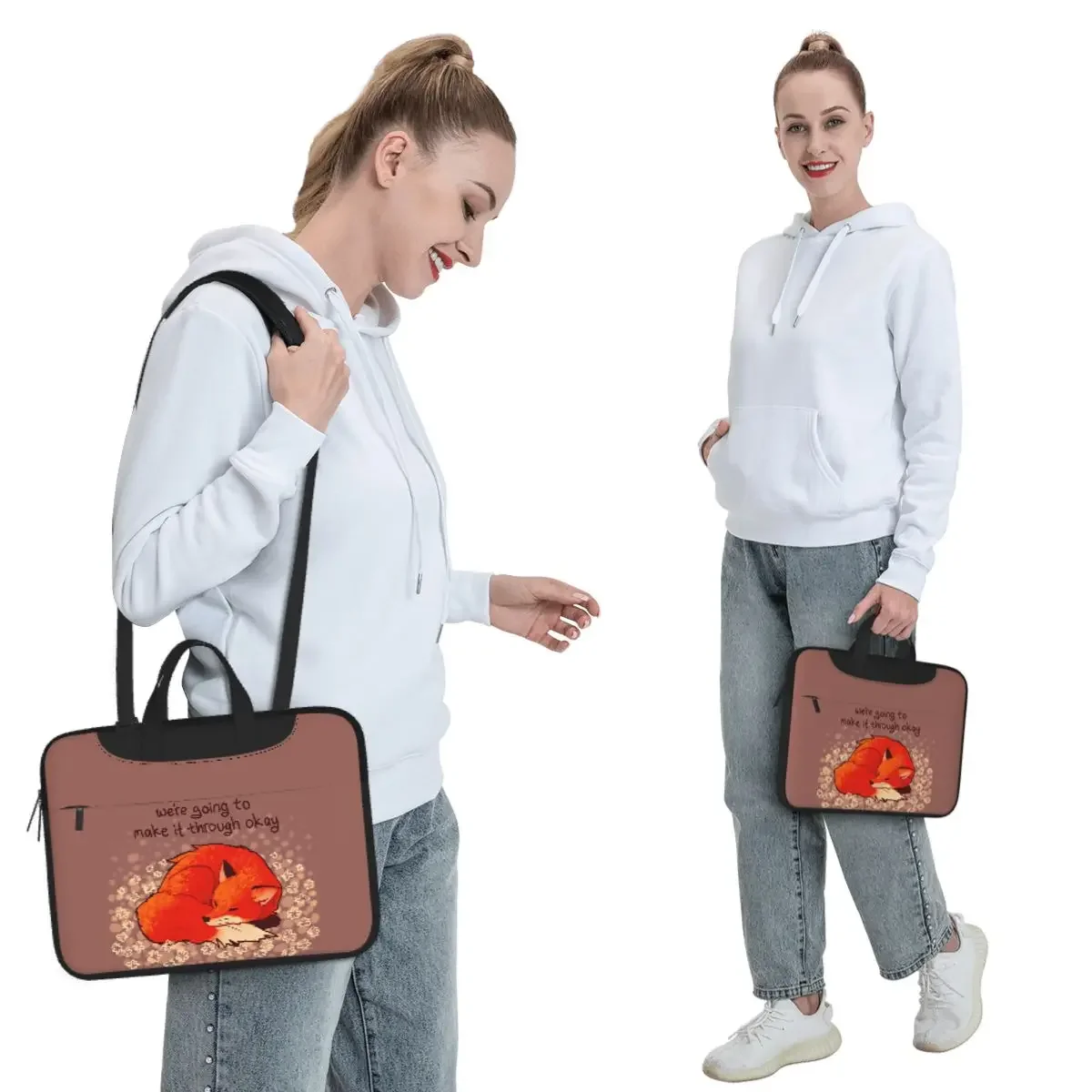 We're Going To Make It Through Okay Sleeping Flower Fox Crossbody Laptop Bag Case Computer Bag Resistant Protective Notebook