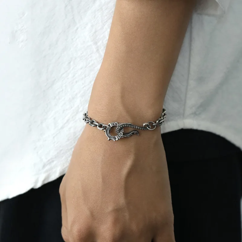 Retro Classic silver 925 stile cinese Dragon glutton texture charm bracciale uomo trend coppia braccialetti gioielli per banchetti