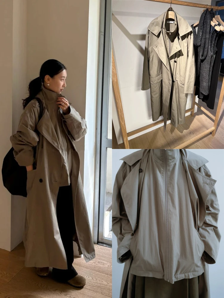 

Длинное пальто, женское двубортное пальто с лацканами Jaet Briti Sle, свободная осенняя верхняя одежда для поездок на работу