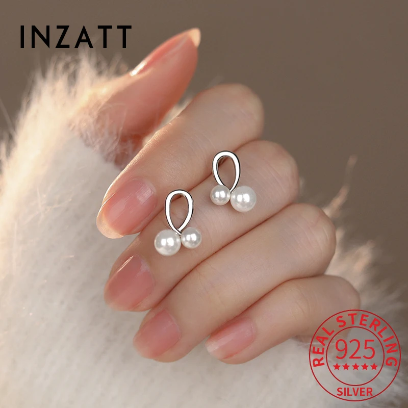 INZATT Real 925 Sterling Silver Pearl Bowknot Stud Earrings for Women Classic Fine Jewelry 2024 Trendy Summer Gift