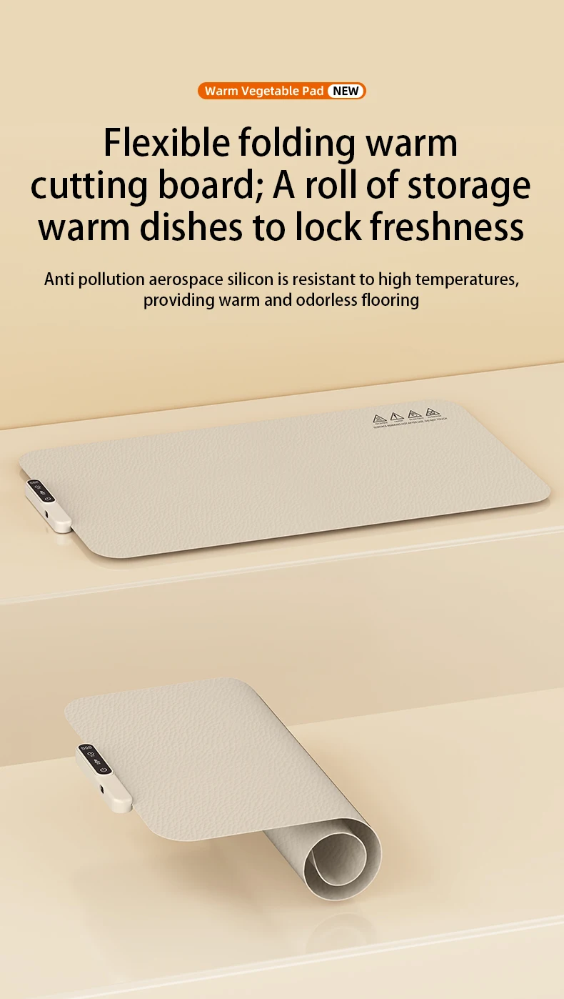 TINSOL Food Warmer Pad Foldable Silicone Heating Pad Portable Meal Cart Insulation Pad 8-Level Temperature Adjustment