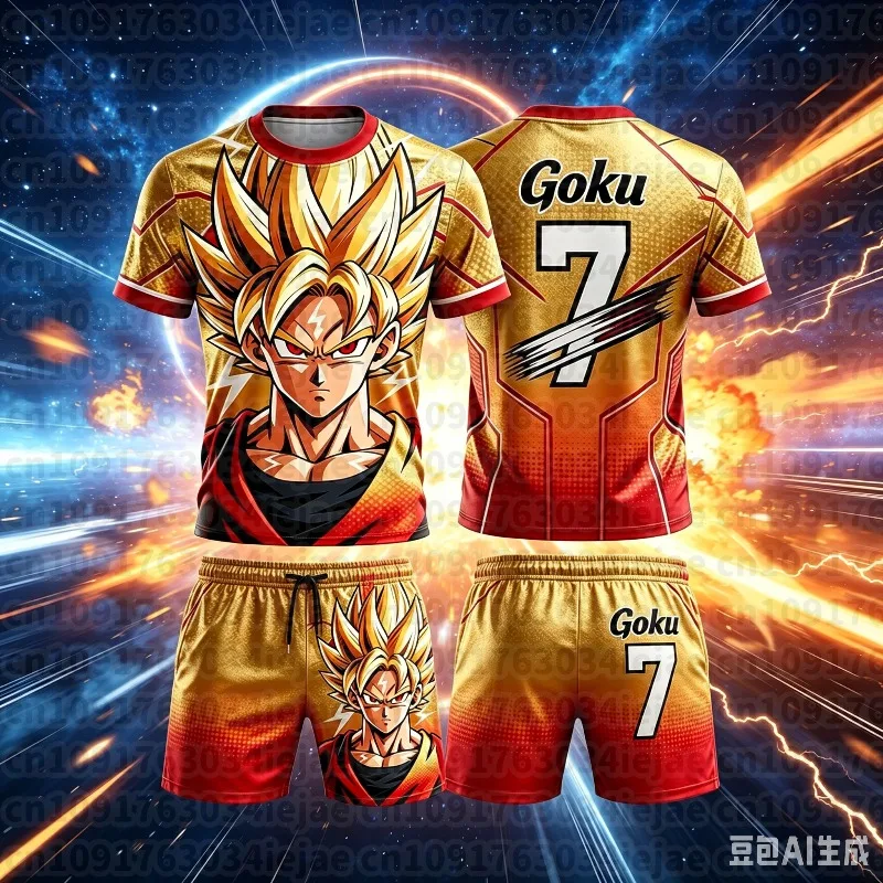 Summer Dragon Ball Retro No.7 Fitness T-Shirt Shorts Men's Women's Octagonal Cage Jujutsu Oversized Boxing Training Sports Set