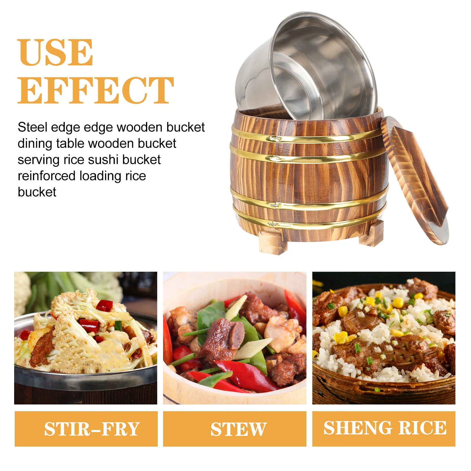 

1Set Wooden Rice Steamed Bucket Highgrade Material Smooth Surface Easy Clean Multifunction Food Display Storage for Home Kitchen