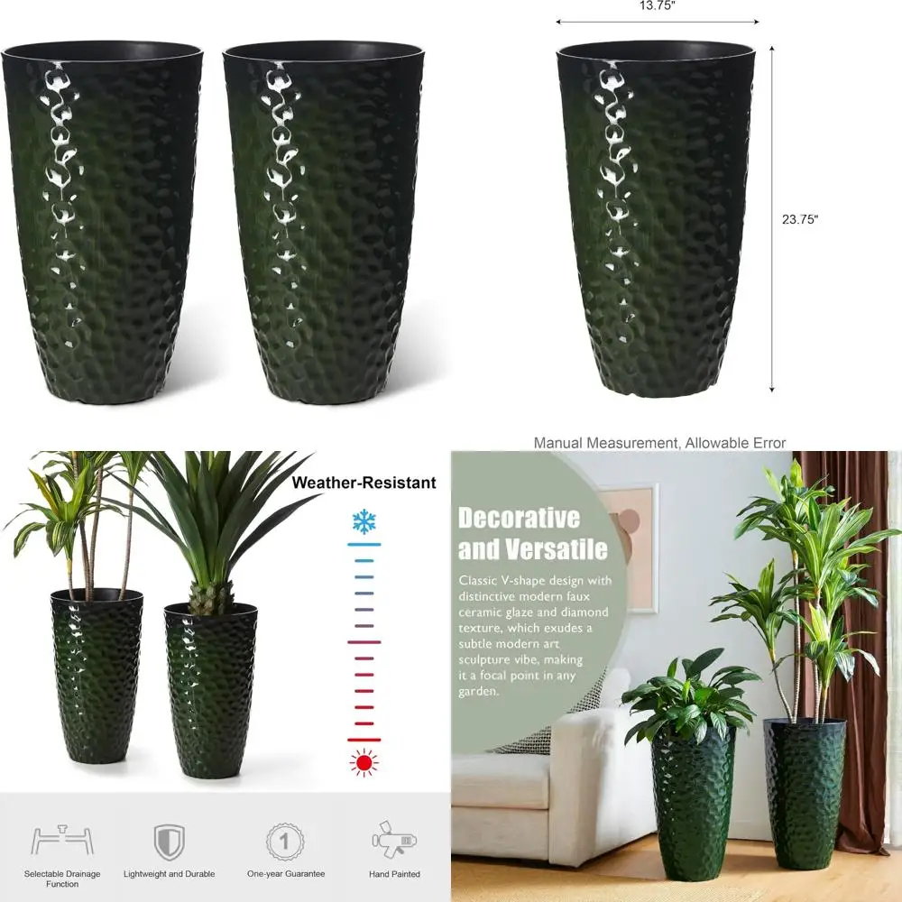 

Oversized Tall Planters Set of 2 - Outdoor Large Honeycomb Textured Gradient Green for Plants