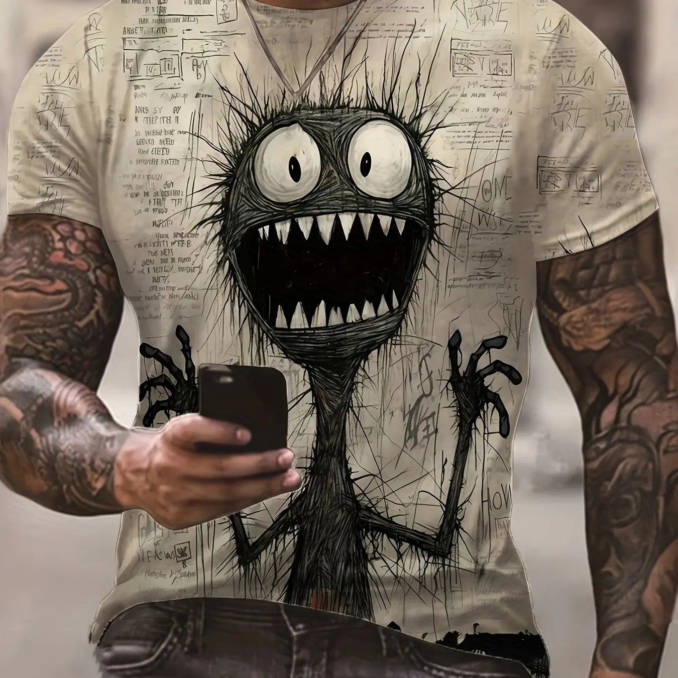 2024 Nieuwe Anime Monster In Paniek Patroon Mannen Nieuwigheid 3d Korte Mouw Ronde Hals Oversize T-shirt Zomer Outdoor tee Tops Kleding