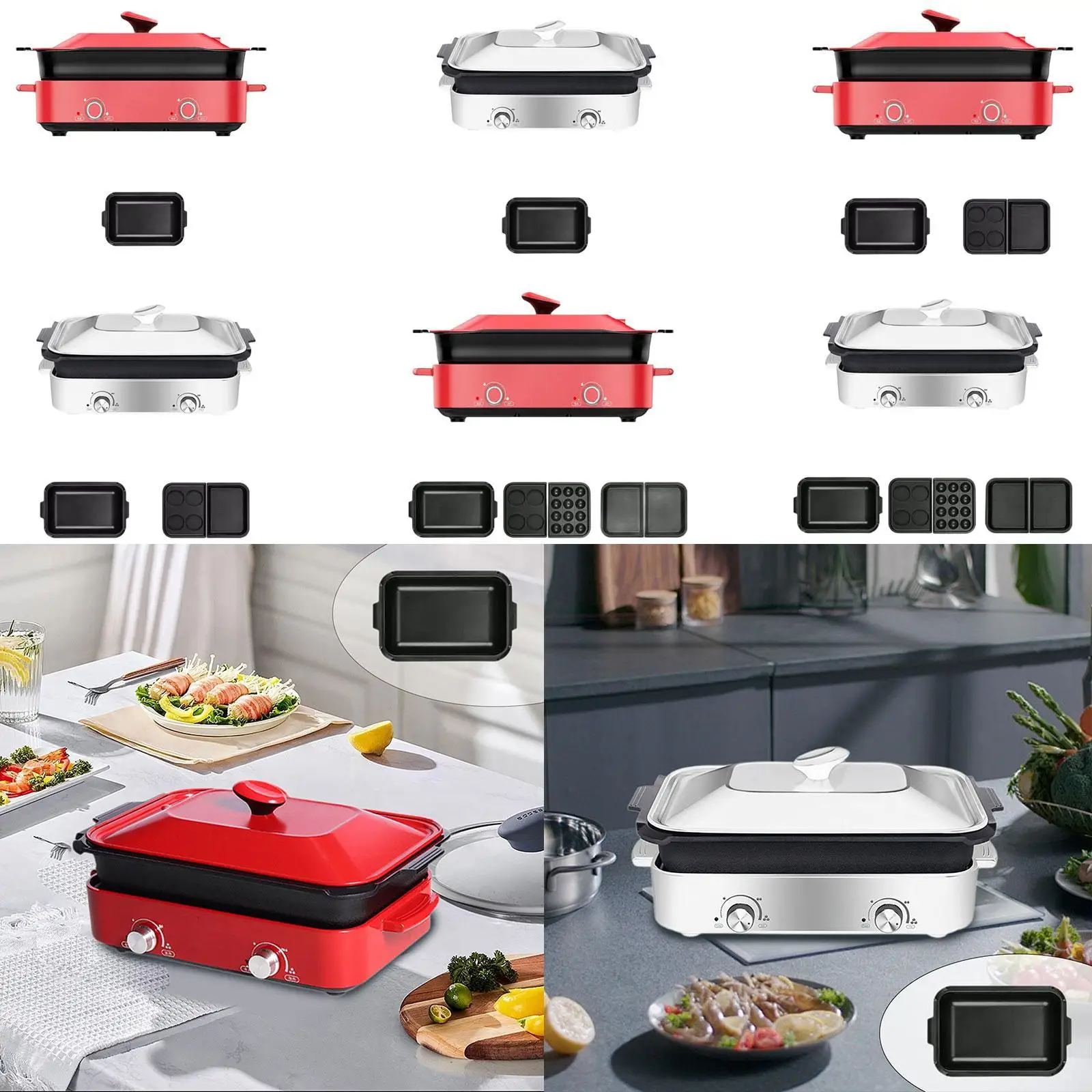 Multi Cooker Multifunction Electric Grill Aluminum Alloy Electric Griddle Slow Cooker for Camping Household BBQ Family Dinner