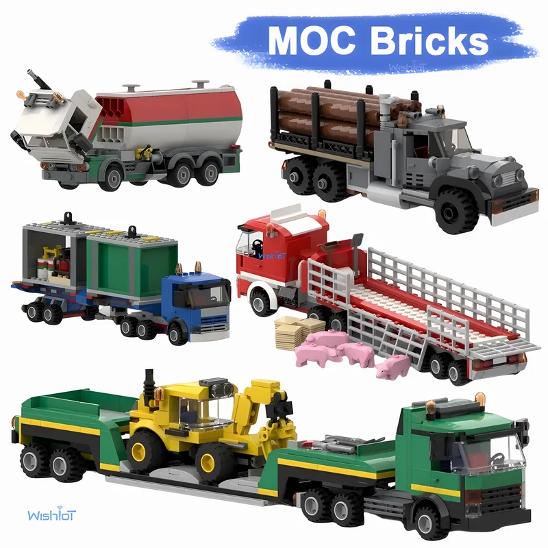 

Transporter Model Engineering Series Trucks Pickup Heavy Cargo Trailers Building Blocks Maintenance/Tanker Car Toys MOC Bricks