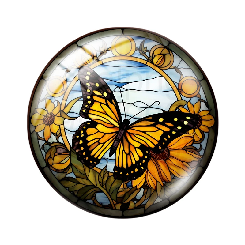 Butterfly With Flowers Art Patterns 10pcs 12mm/18mm/20mm/25mm Round Photo glass cabochon demo flat back Making findings