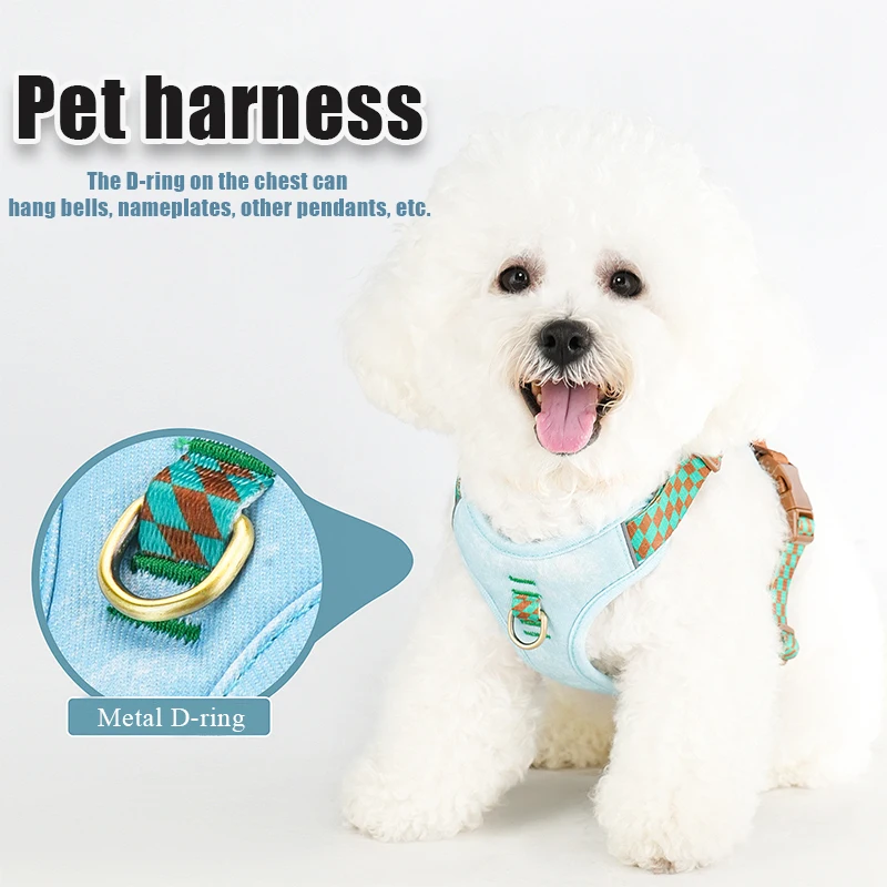 Arnés mezclilla para perros pequeños – Ajustable con correa