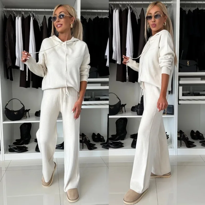 

2026 Spring Autumn Sweatshirt Two-piece Suit Women's Casual Sports Sets Short Hoodies Loose Tops Straight Trousers 2-piece Sets