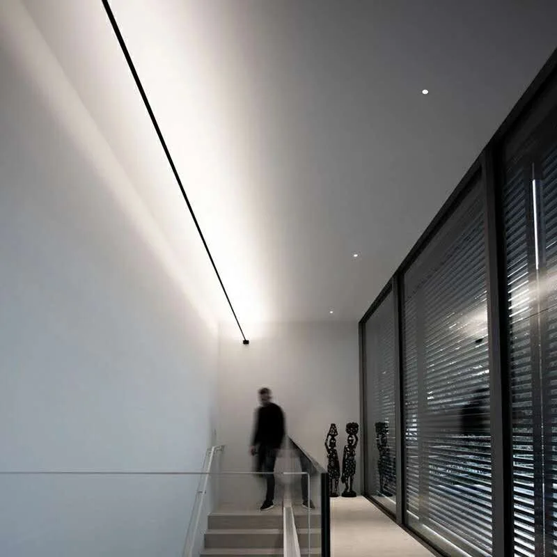 Lâmpada de parede linear preto e branco, tira LED sem luz principal, decoração moderna, fundo da sala de estar, lâmpadas longas