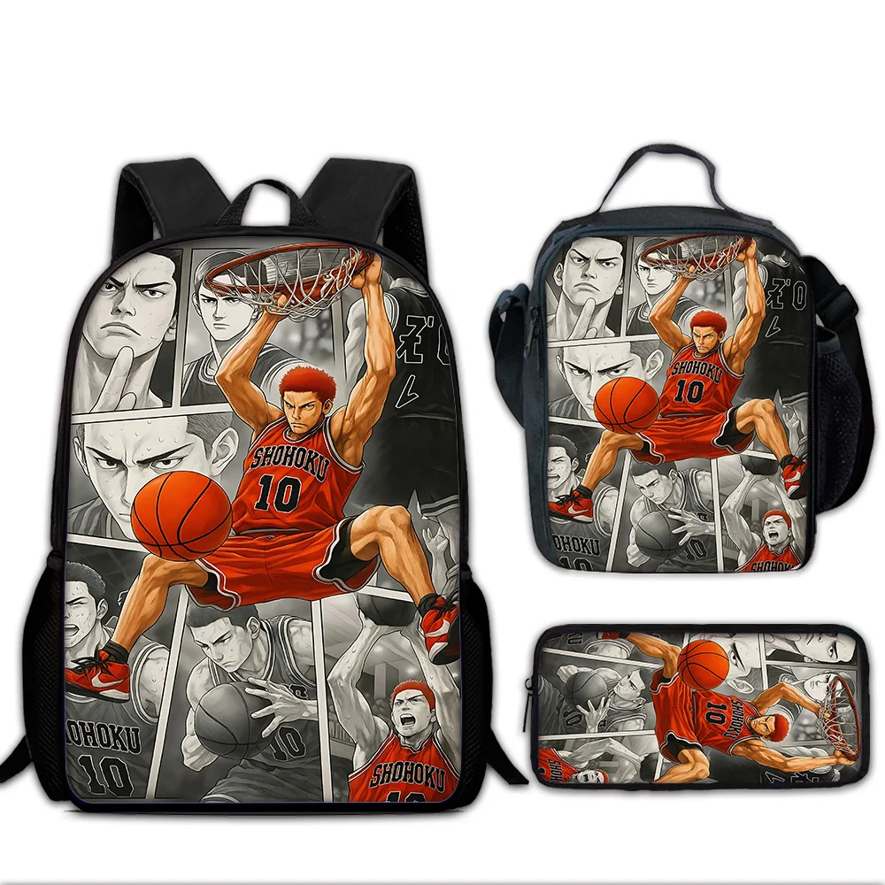 Slam Dunk Anime Child School Backpack with Lunch Bags ,Pencil Bags ,School Bags for Boys Girls Best Gift