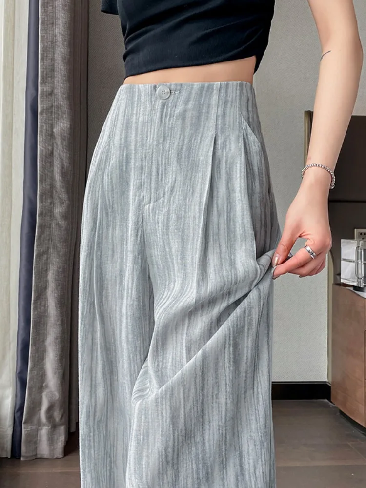

Summer New High Waist Wide Leg Pants Women's Loose Cotton Linen Dyed Tying Sensation Straight Cut Floor Length Casual Trousers