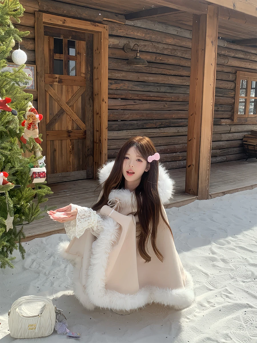 

Новая зимняя модная женская шерстяная куртка-накидка с капюшоном в оранжево-розовых тонах, маленький размер