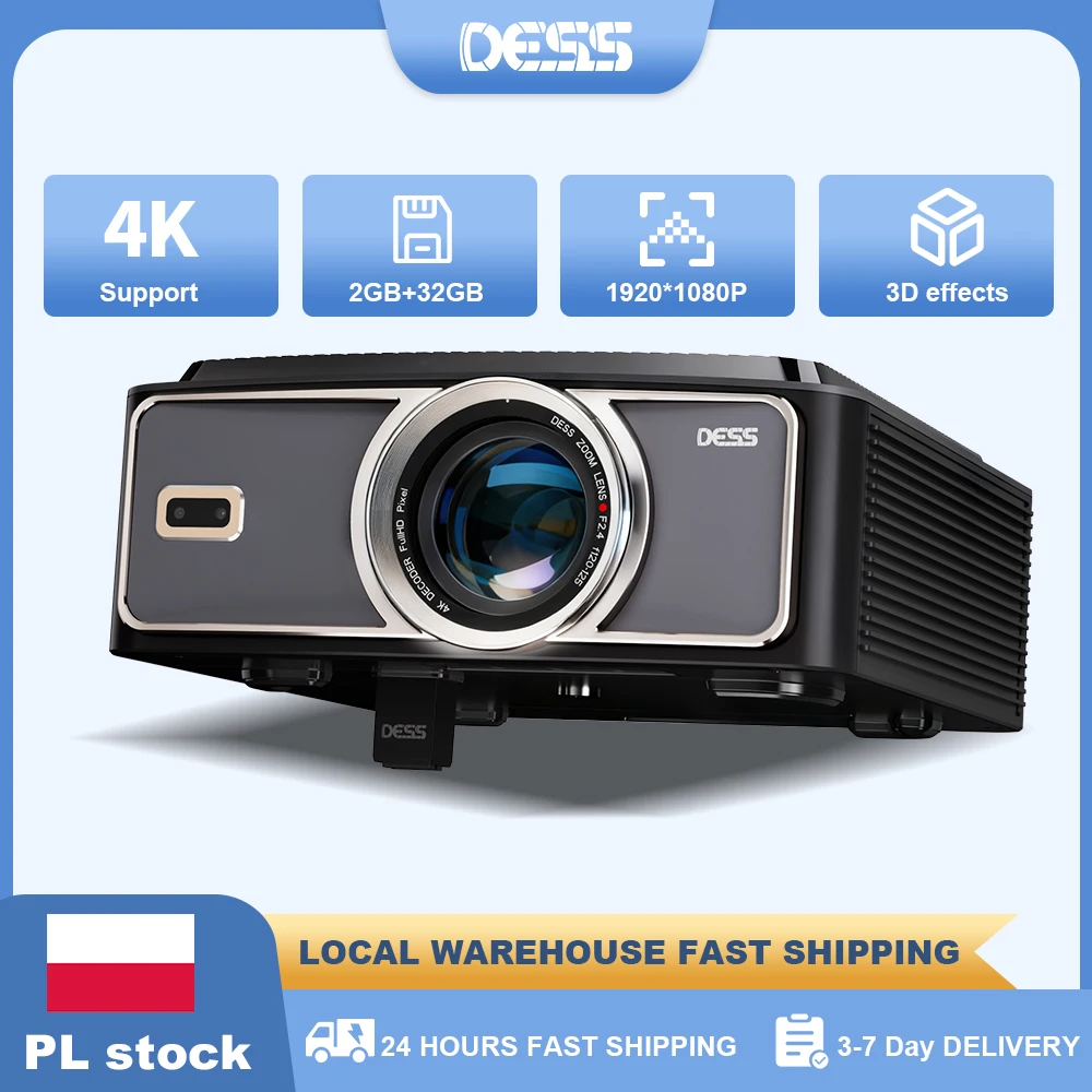DESS C5pro Proiettore Full HD 1080P con messa a fuoco automatica Audio HD Android 9 Proiettore TV Android intelligente adatto per Home Theater 3D