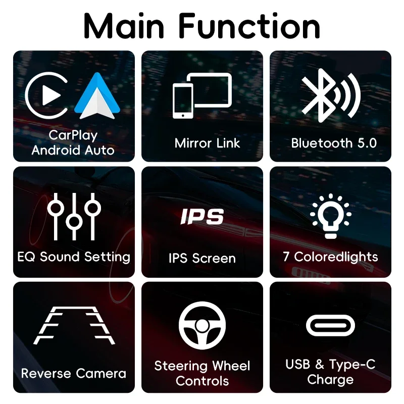HIPPCRON Car Radio 6.86" Wireless Carplay Android Auto 1Din Car Stereo Multimedia Video BT5.0 FM USB Type-C Charge MP5 Player