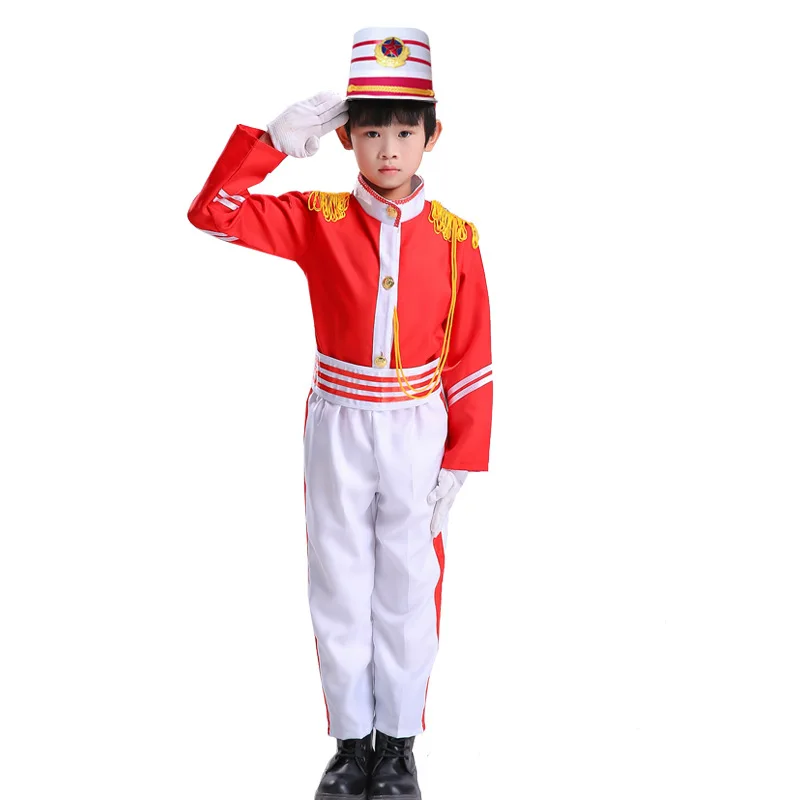 Children's Drum and Horn Team Costumes Honor Guard Kindergarten Flag-bearer, Military Drum and Pipe Band Performance Costumes