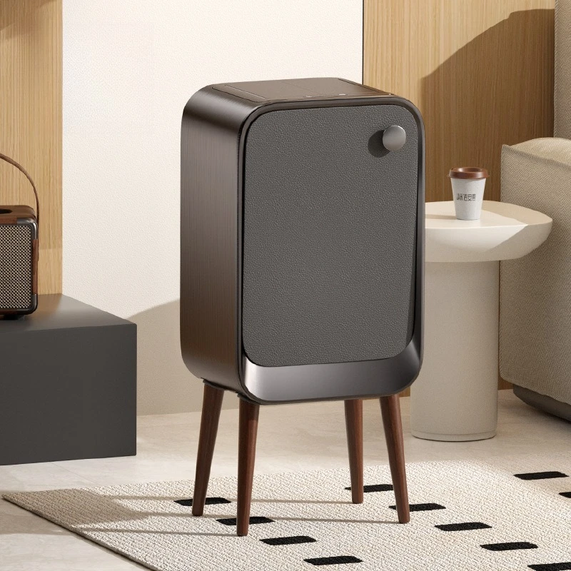 

Automatic Motion Sensor Trash Can Dual Lid Side Open Wood Grain Faux Leather Luxury Kitchen Bedroom Living Room Basurero Cocina