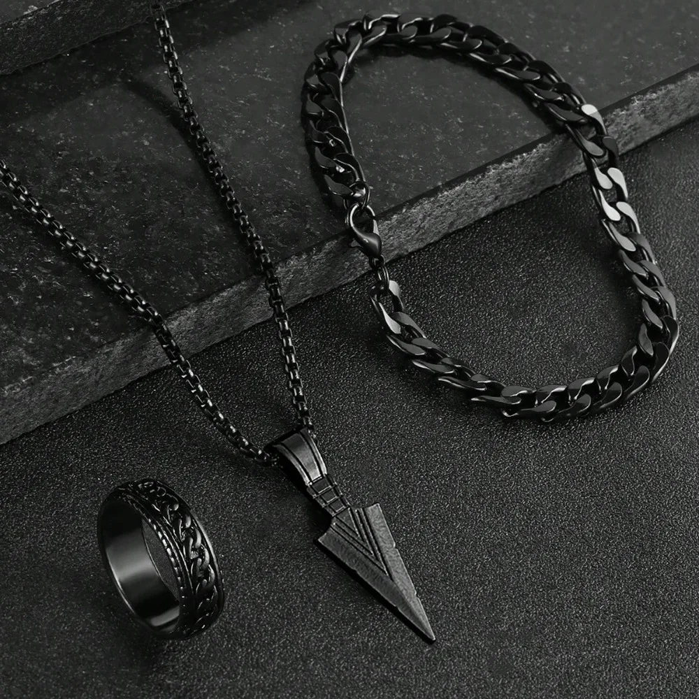 3pcs Fashion Alloy Men's Cross Pendant Necklace, Bracelet & Ring Combo Jewelry Set image 2