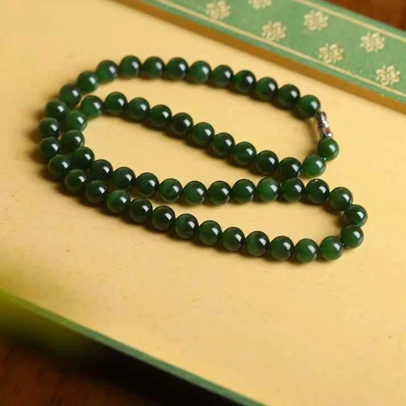 

Натуральное ожерелье Хотан из старинного русского материала с гладкими нефритовыми бусинами