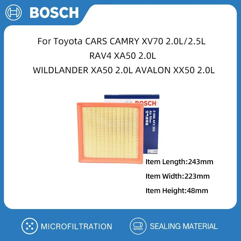 BOSCH Air Filter For Toyota CARS CAMRY XV70 2.0L/2.5L RAV4 XA50 2.0L WILDLANDER XA50 2.0L AVALON XX50 2.0L 17801-F0060