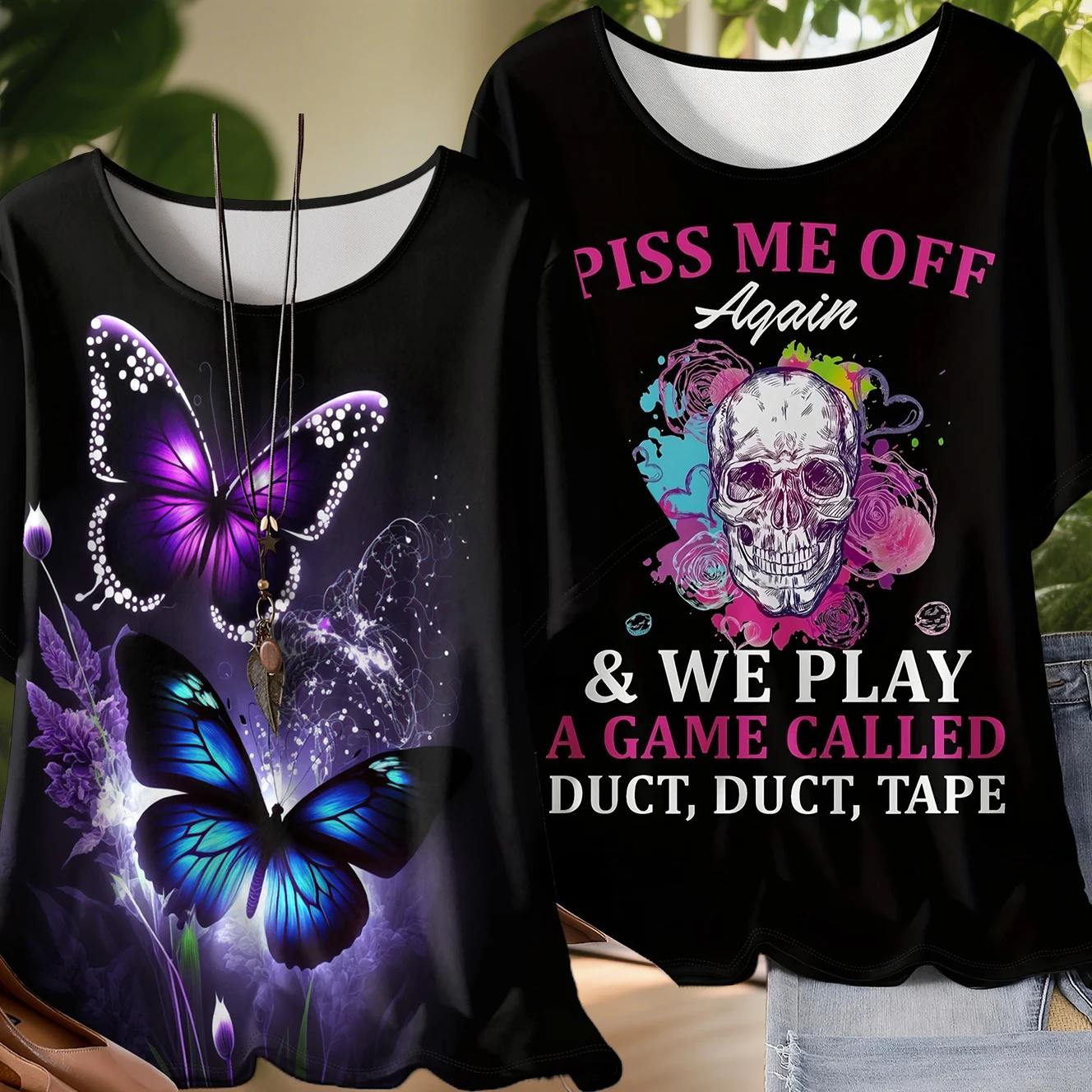 

Летняя женская футболка больших размеров 2026 с круглым вырезом, коротким рукавом, красочным принтом бабочек, креативным дизайном и быстрым высыханием