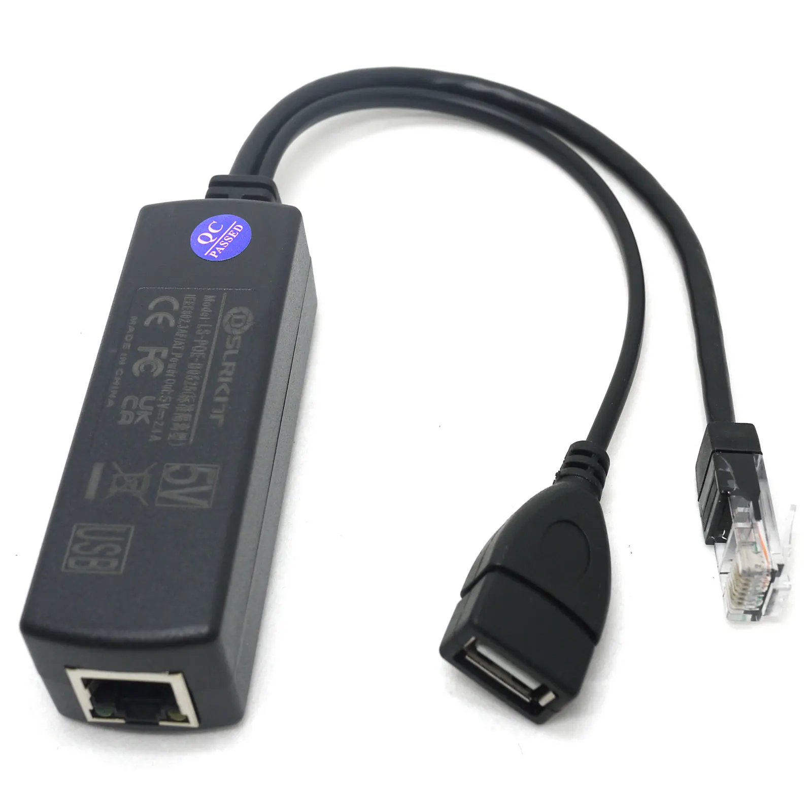 DSLRKIT-Divisor PoE activo, dispositivo de 48V A 5V, 5,2 V, 2.4A, USB tipo A hembra 802.3af para tableta