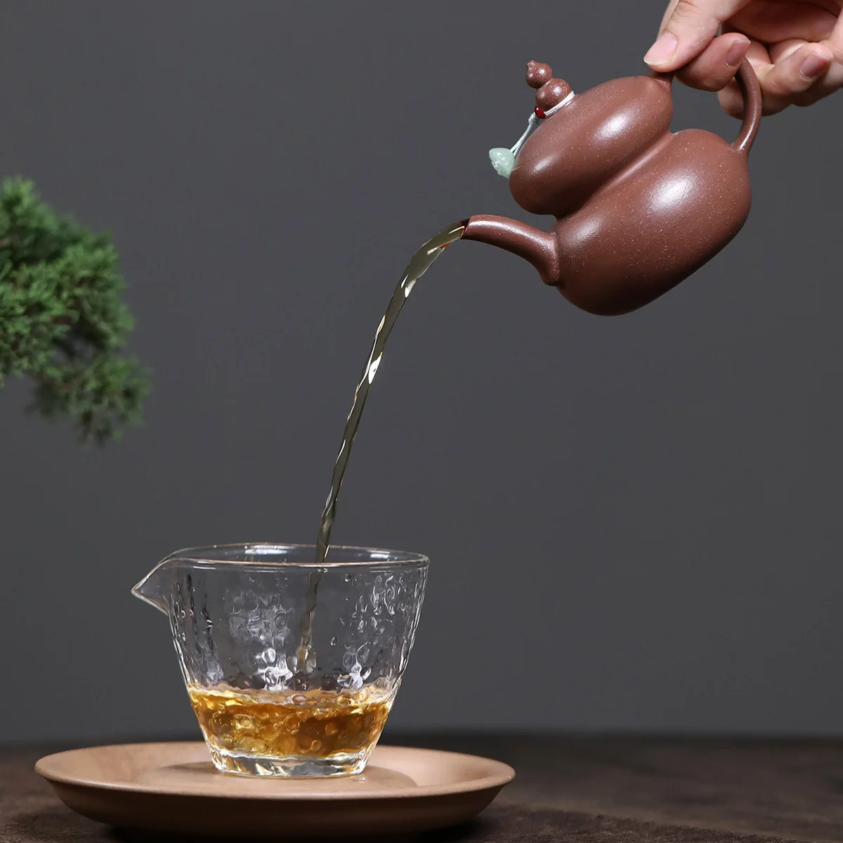 Handmade Yixing Purple Clay Pot Famous Ore Old Segment Mud Fu Lu Double Full High-End Teapot Card Cover Gourd 190C