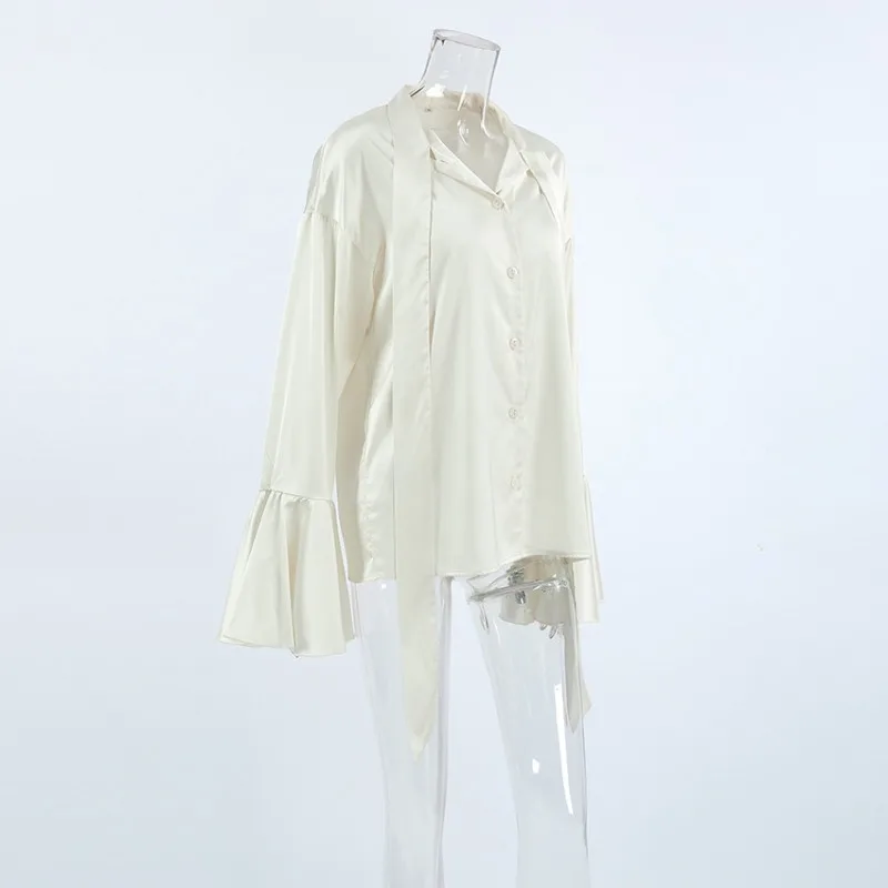 2025 primavera moda nova camisa serpentina bege médio e longo roupas femininas cetim topo feminino 1212