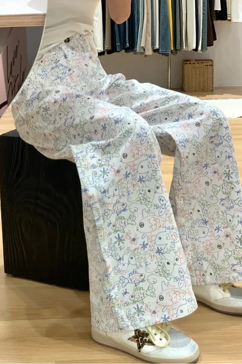 

Womens Jeans Baggy Jeans Distressed Casual Loose Fit Wide Leg Trousers Graffiti Design Winter New Relaxed Drag Pants