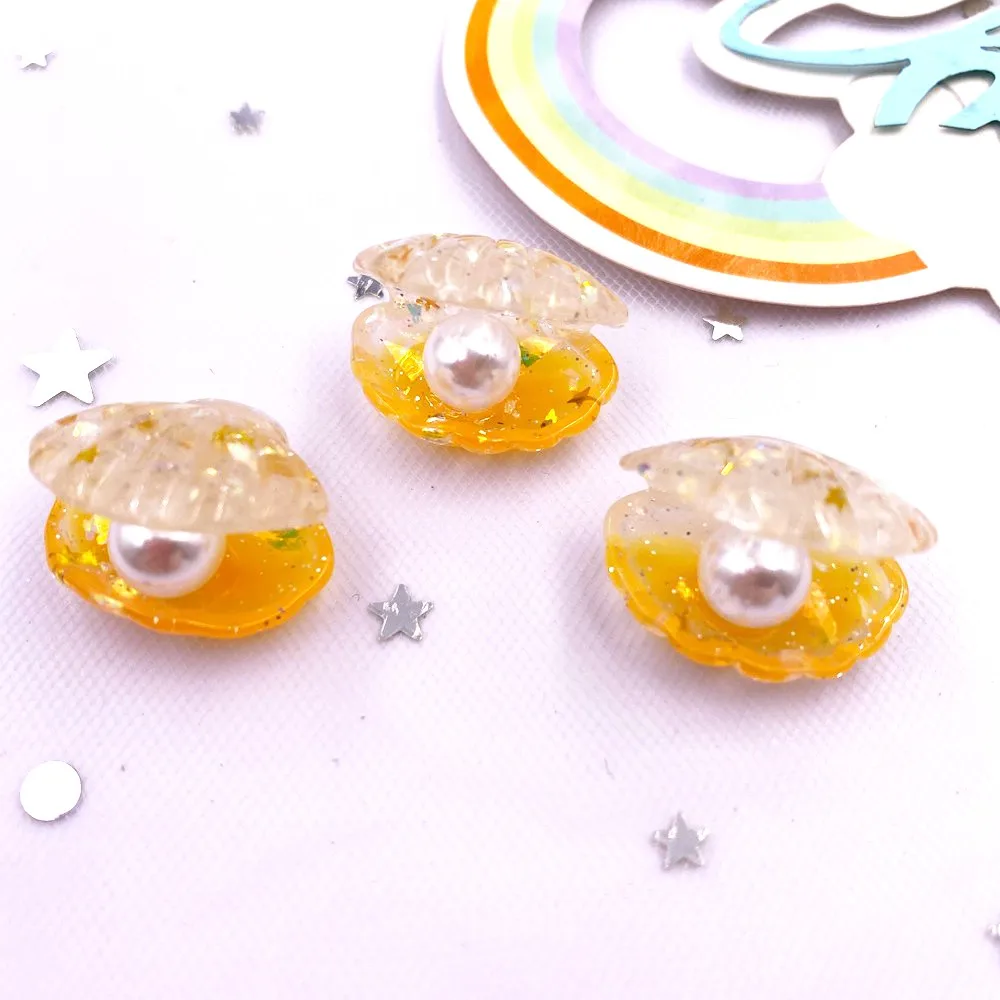 10PCS Glitter Bunte Harz 3D Offene Perle Shell Flatback Cabochon Sammelalbum DIY Zubehör Wohnkultur Figur Handwerk OM136