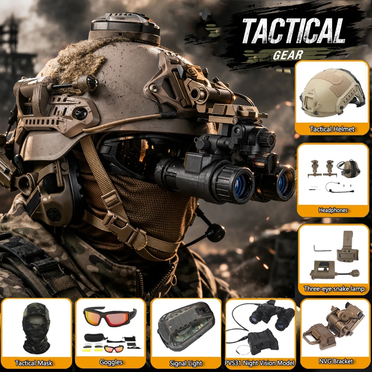 

Airsoft Helmet Set with Night Vision Model Communication Headset L4G24 Metal NVG Bracket for Tactical Shooting Game Role Playing