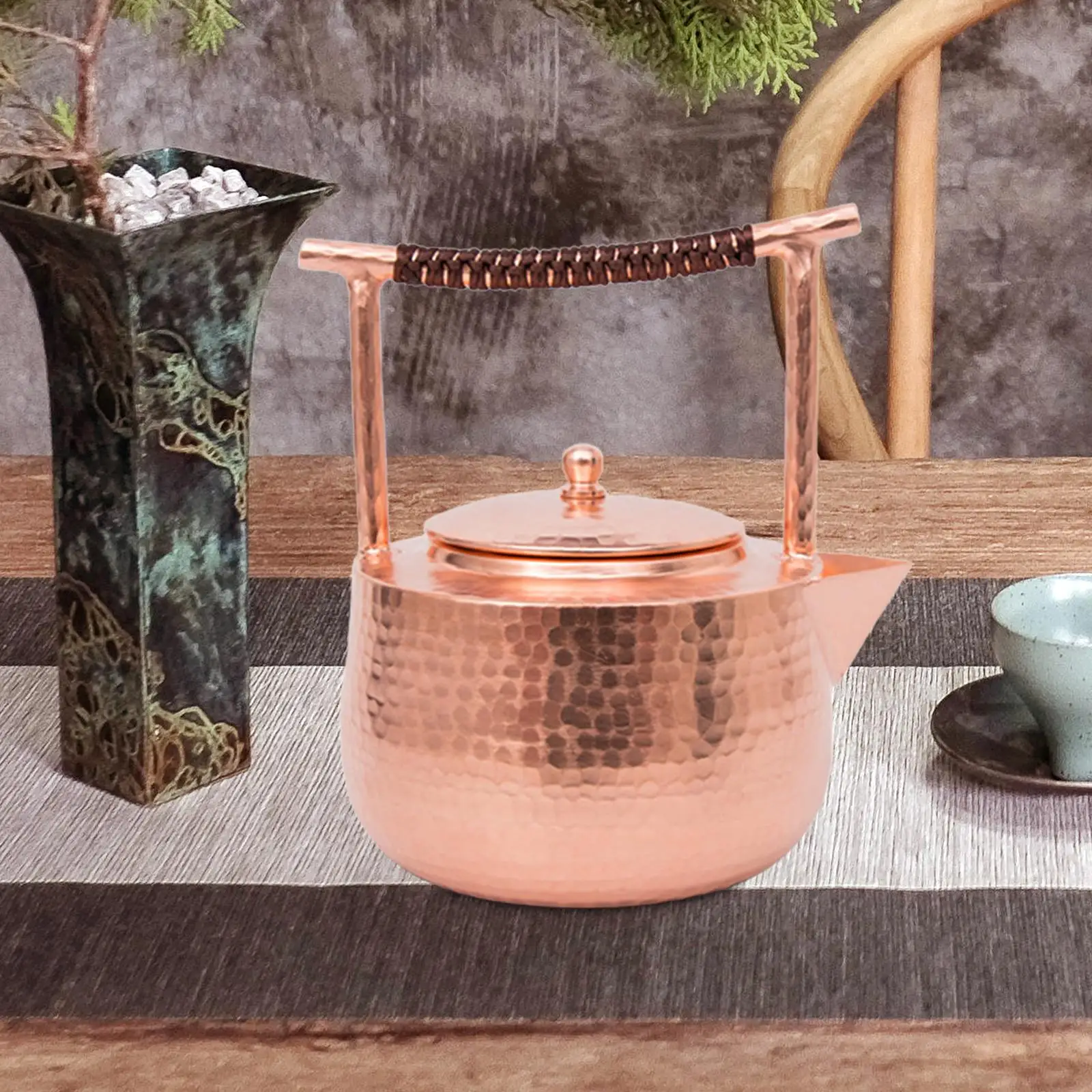 

1200ml Practical Wrapped Handle Handmade Stoves Top Water Kettle Copper Teapot for Camping Restaurant Kitchen Household Outdoor