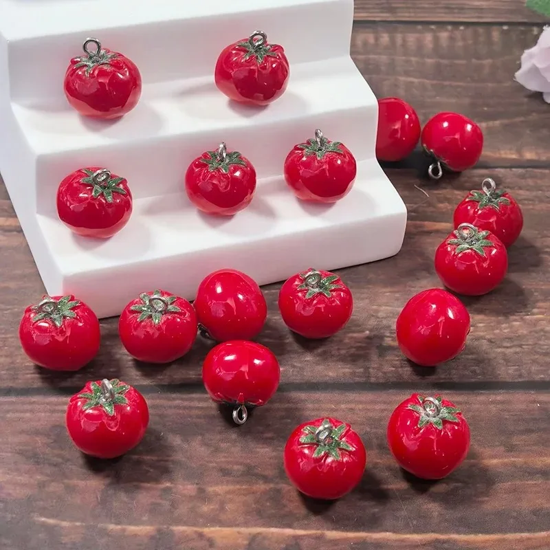 10pcs Simulated Vegetables 3D Small Tomato Resin Charms Cute Food Pendant Creative Funny Earring Necklace DIY Jewelry Make image 3