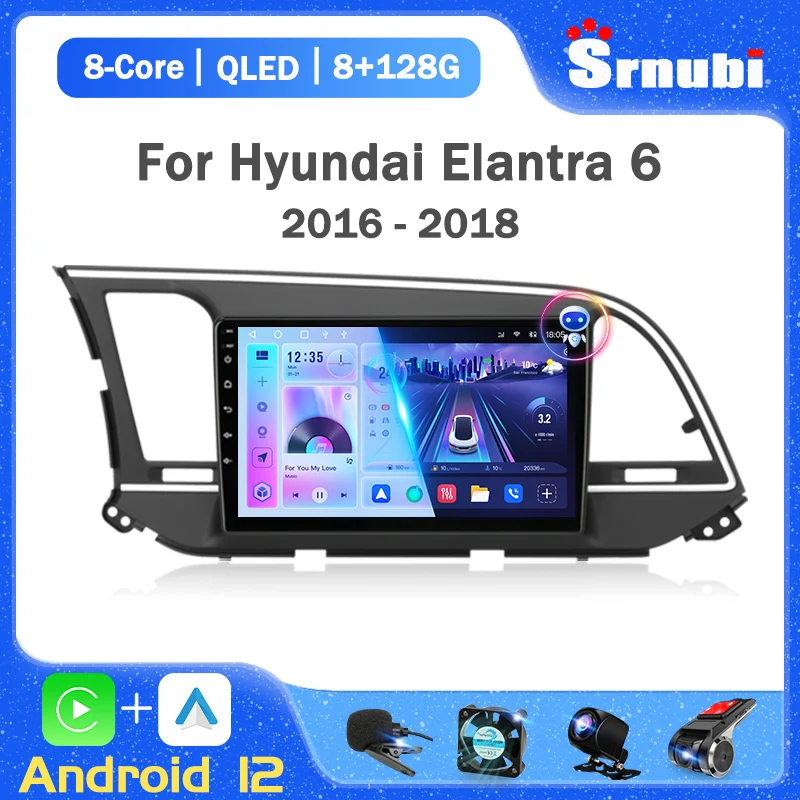 

Srnubi 2Din Android 12.0 Car Radio Stereo for Hyundai Elantra 6 2016 2017 2018 Multimedia Player 4G Carplay Navigation Head Unit