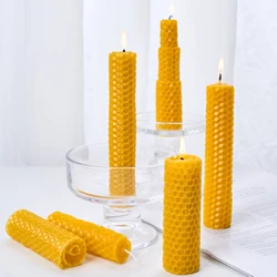 10PCS Beeswax Flakes DIY Candle Handrolled Honeycomb Design Candles Smokeless Wax Candle for Party Dating Home Dinner Table Deco