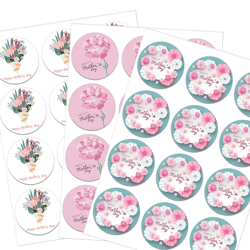 Happy Mother`s Day Decor Stickers Labels Heart Floral Decor Self-adhesive Stickers Labels DIY Mother`s Day Decor Flowers Labels