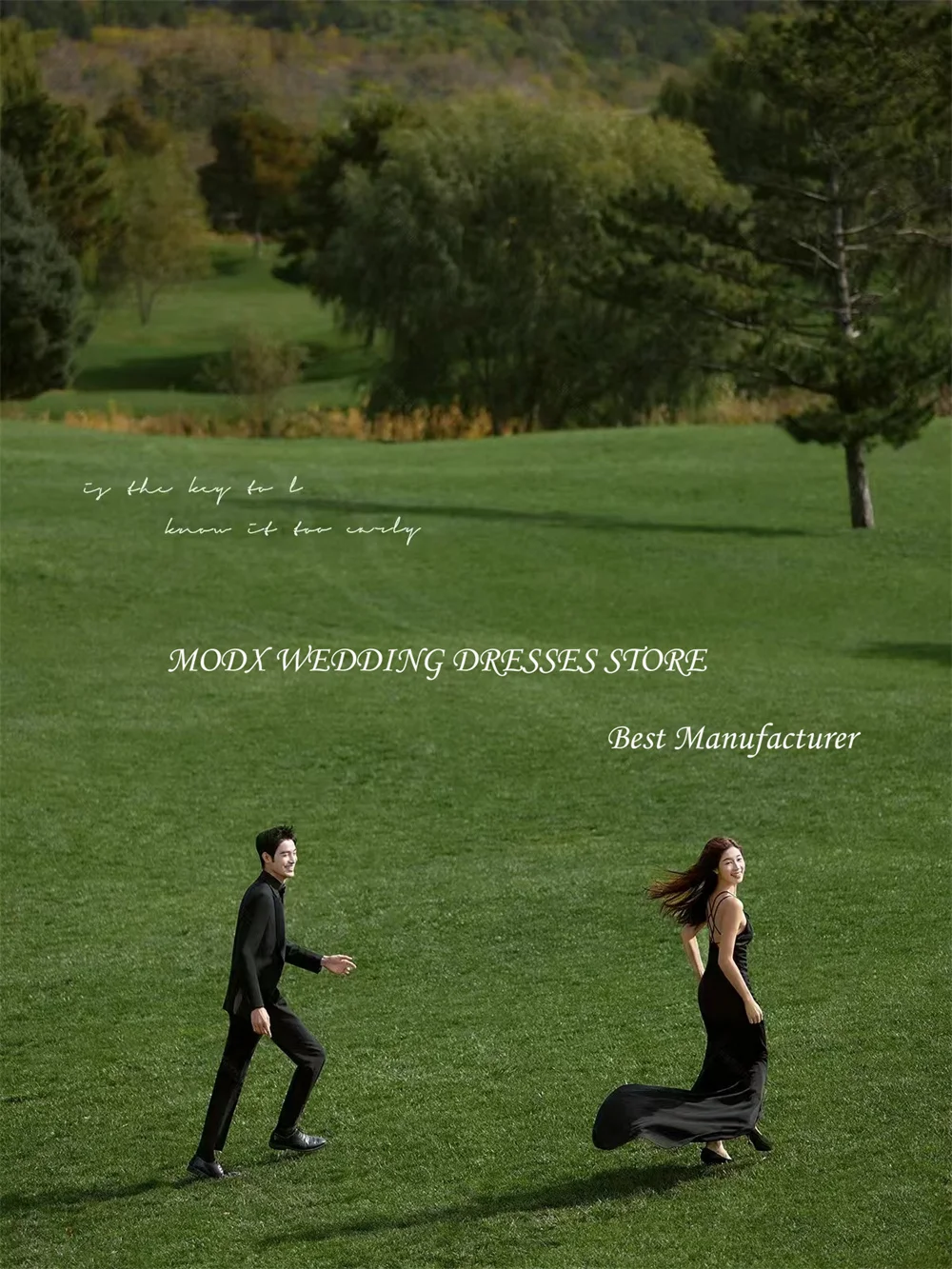 MODX فساتين زفاف كورية بسيطة بحورية البحر باللون الأسود لالتقاط الصور من الساتان وحزام سباغيتي على شكل حرف v بطول الأرض بدون ظهر على شكل جسر #5