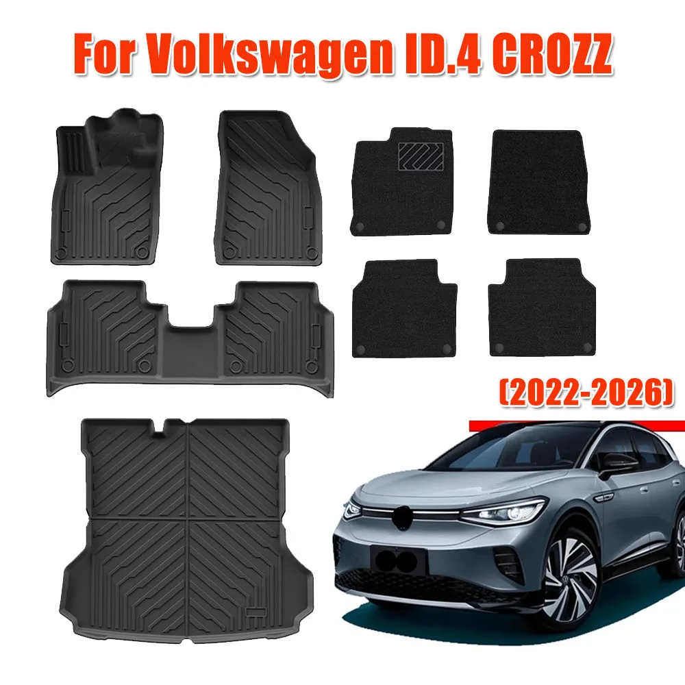 

For VW ID.4 CROZZ 2021-2025 2026 Car Floor Mats Trunk Mats All Weather Waterproof Anti-Slip Front Rear Cargo Liner Foot Pads LHD