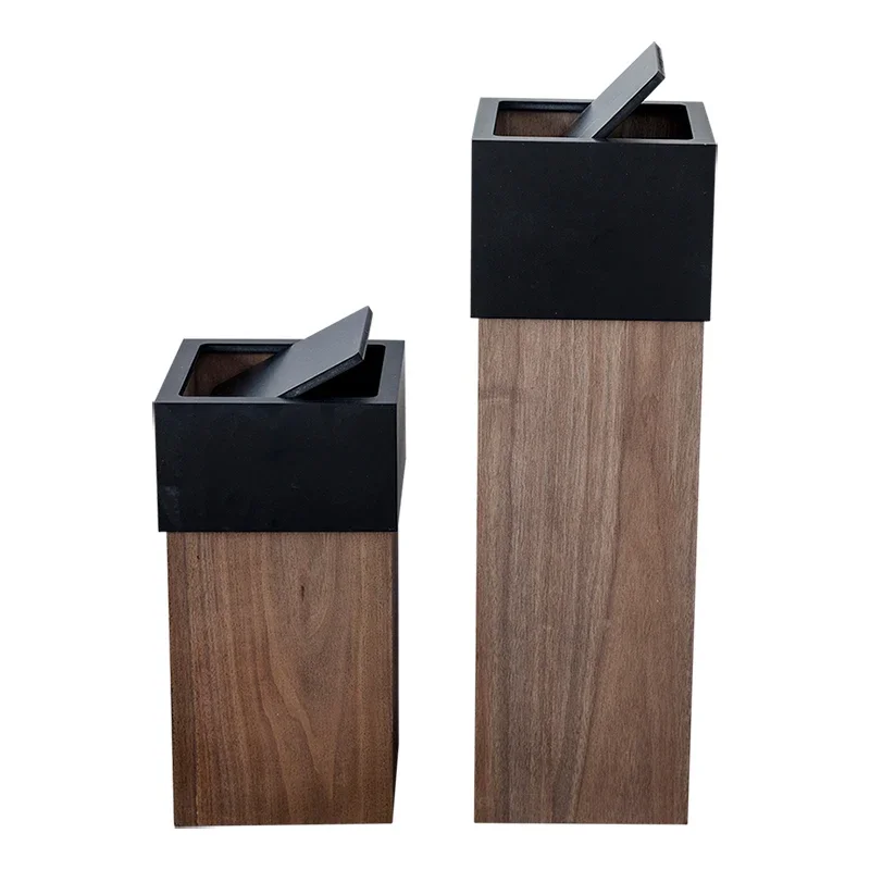 

Wooden trash can Wood grain large household creative living room Bedroom with cover B & B Hotel paper basket