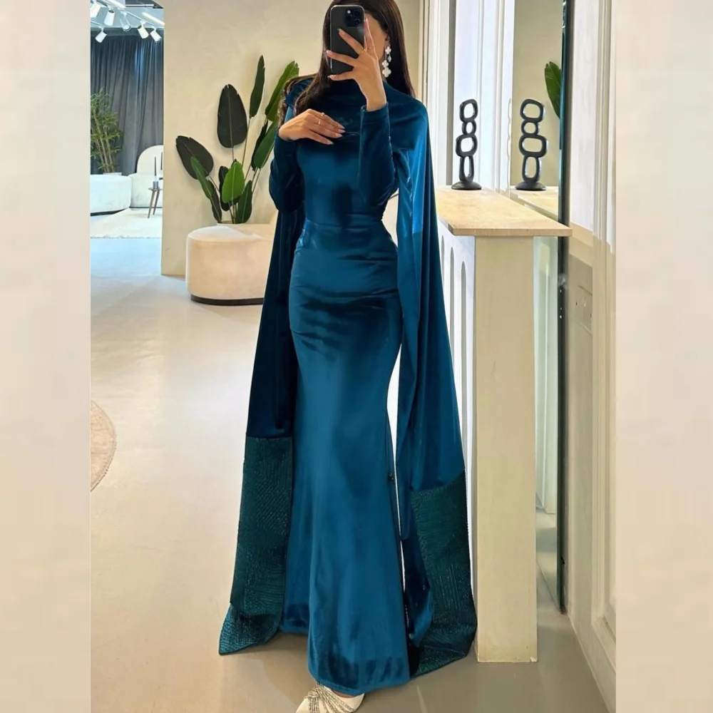 Prom Dress Avond Saudi Arabia Satijn Lovertjes Ruches Prom A-Line Hoge Kraag Op Maat Gemaakte Gelegenheidsjurk Midi Jurken