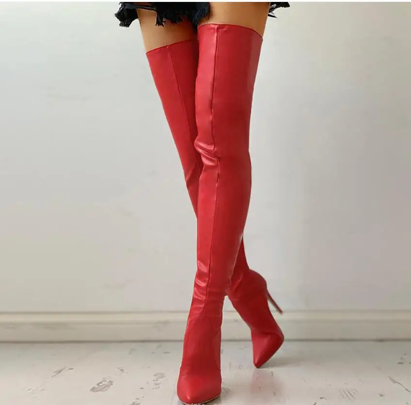 

Fashion Sexy Over The Knee Boots Women High Heels Shoes Ladies Thigh High Boots Spring Leather Long Boots Female Shoes Large siz