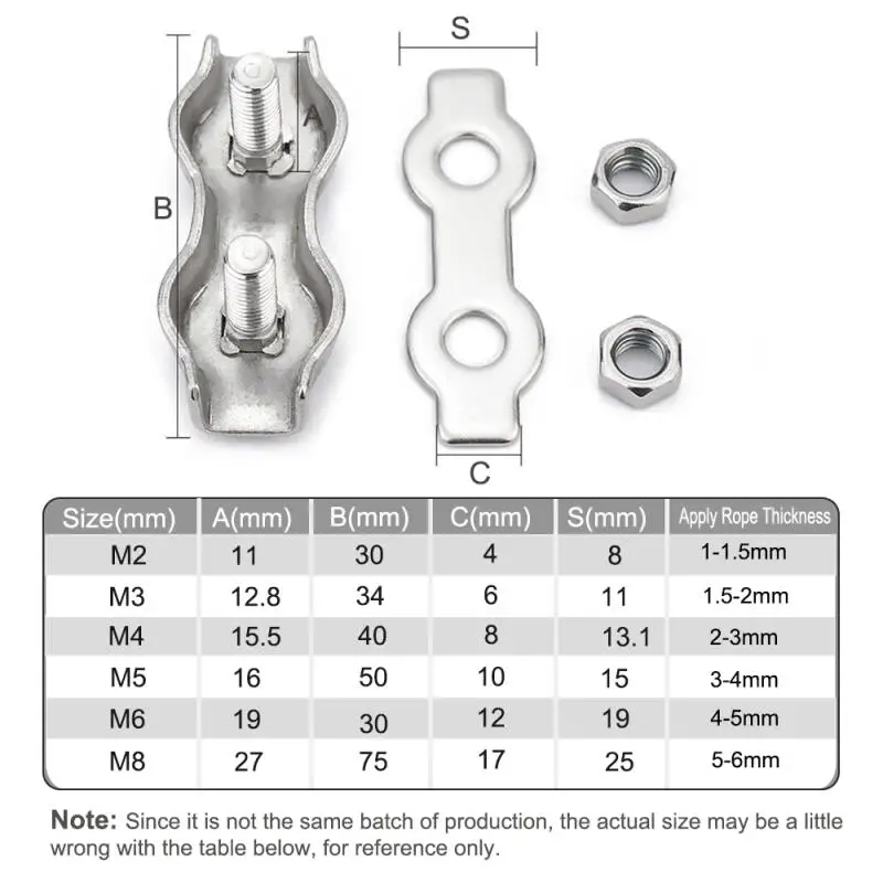 2-5pcs Waterproof Stainles Steel Wire Rope Clips Single/Double Grips Cable Clamps Chuck Lock M2-M6 Cable Wire Hardware Fastener