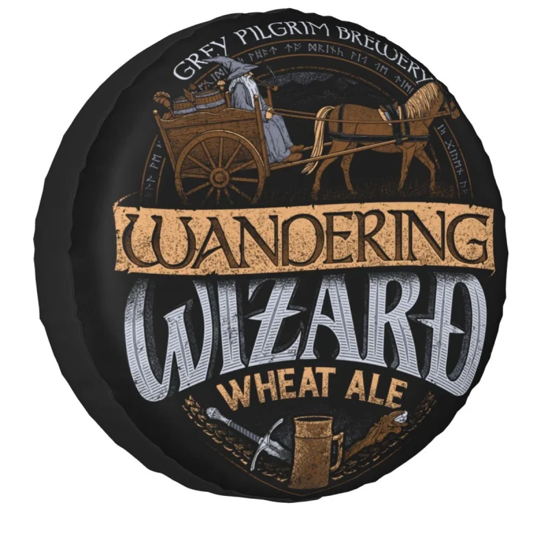 Wandering Wizard Wheat Ale Spare Tire Cover Bag Pouch for Jeep Hummer Grey Pilgrim Brewery Car Wheel Covers 14