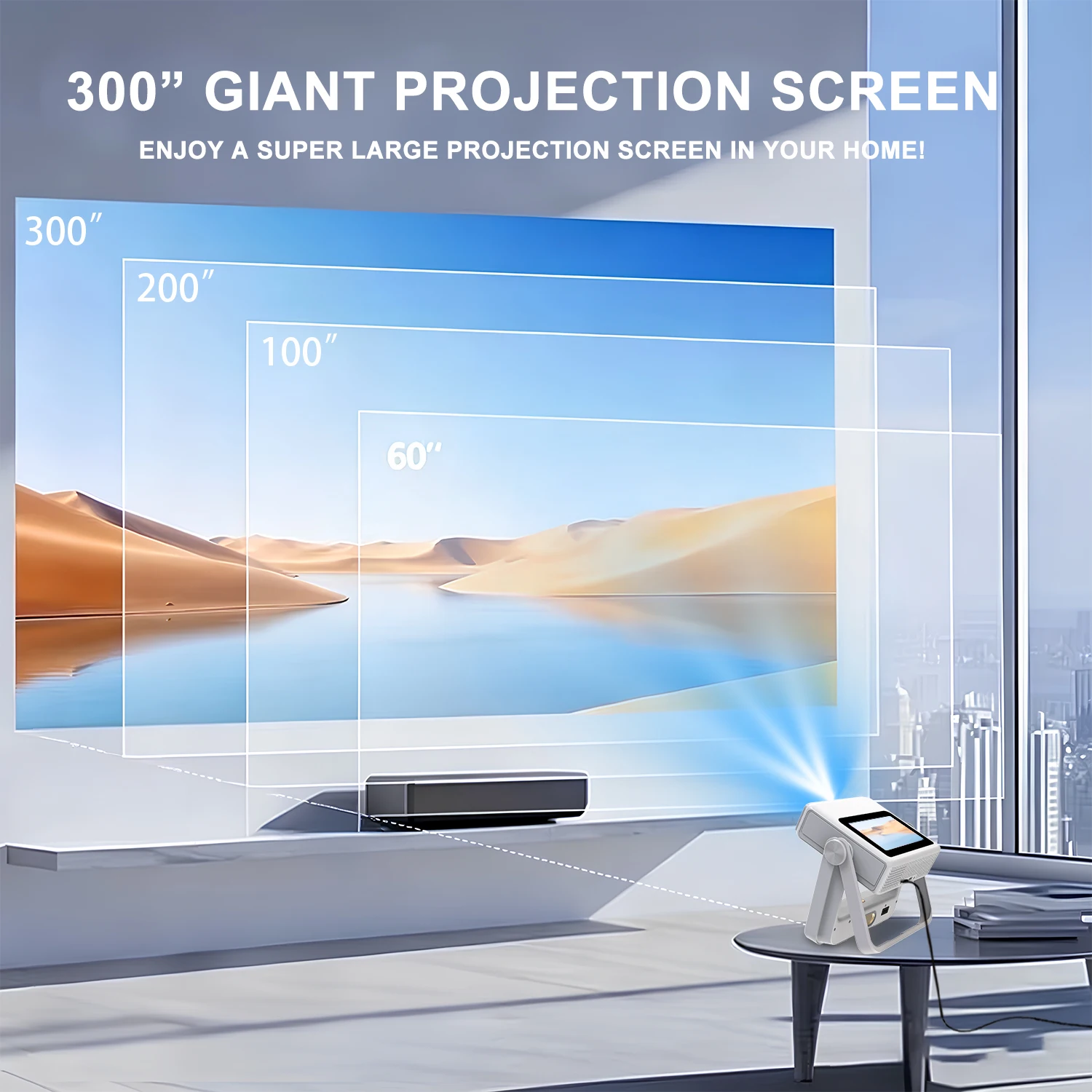 

7" Android 12 Smart Projector Auto Keystone 180° Rotate Ceiling View HDMI USB BT 3 in 1 Speaker