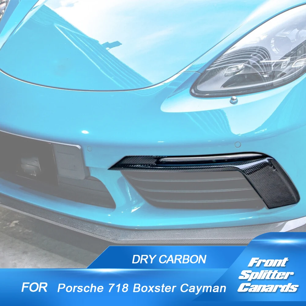 

Dry Carbon Fiber Car Front Bumper Fog Lamp Cover Trims for Porsche 718 Boxster Cayman Standard 2016 - 2019 Air Vent Front Fins