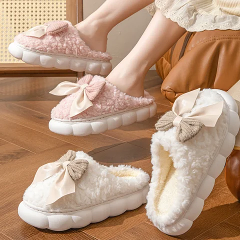 Women's Cute Bow Fur Slippers