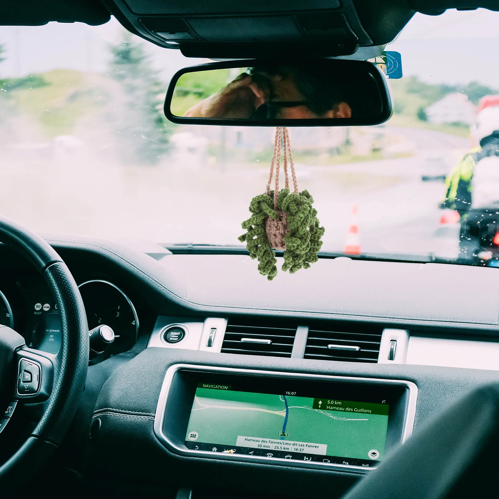 

Rearview Mirror Car Accessories Knitted Plant Craft Woolen Yarn Interior Decor